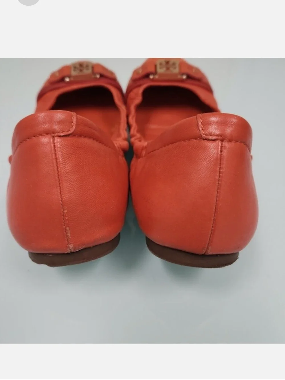 Tory Burch Orange Leather Logo Ballet Flats